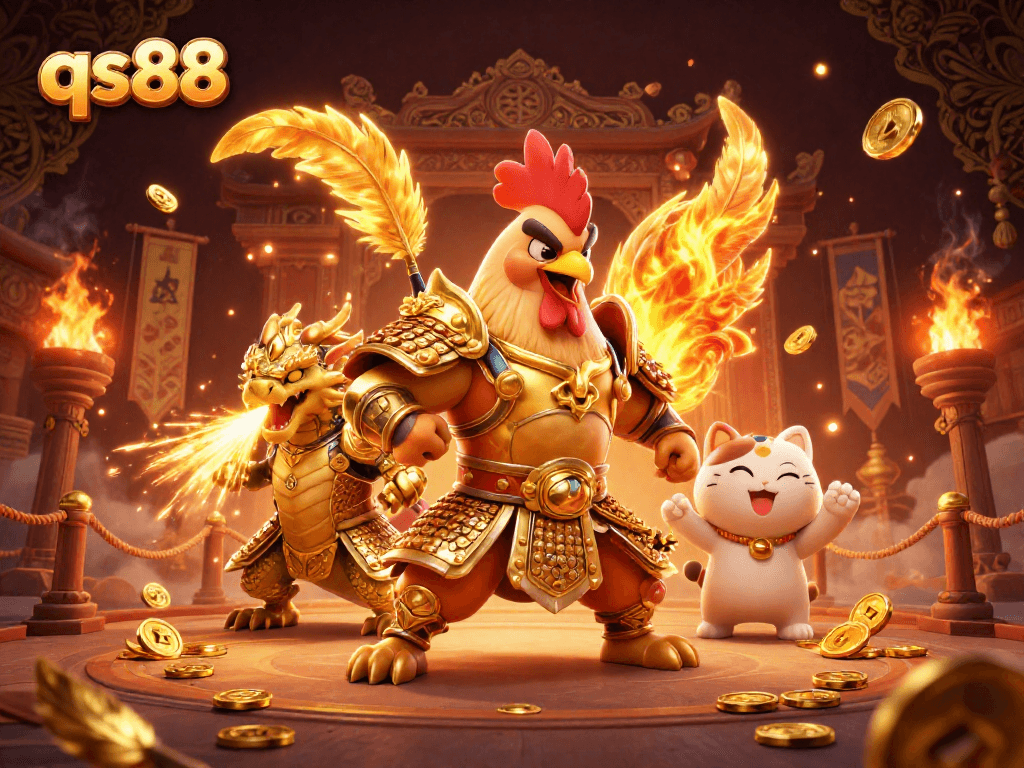 Join the excitement of qs88 with fierce warriors and golden treasures in this vibrant 3D illustration.