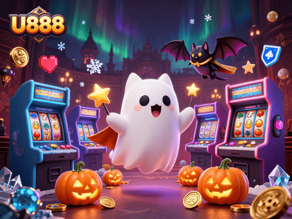 Enjoy thrilling gameplay at U888 featuring a ghost cat, vampire bat, and glowing jack-o-lanterns.