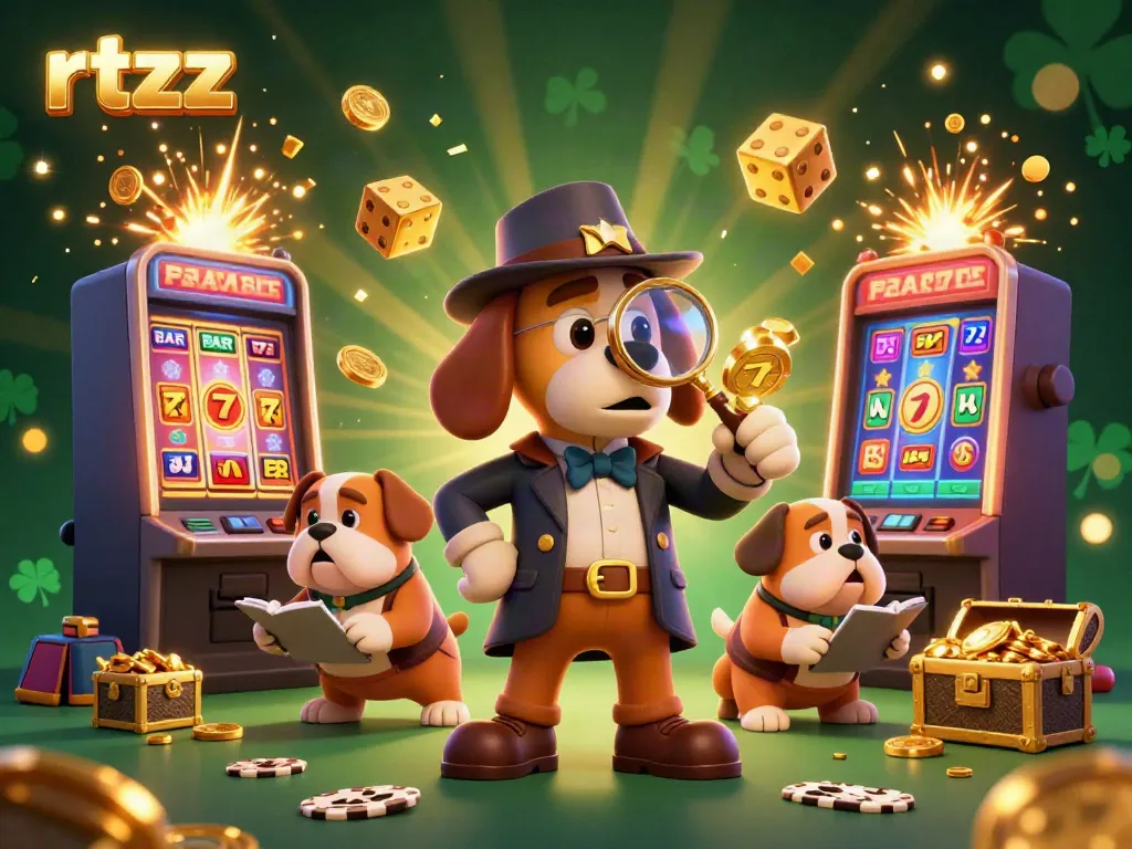 Join the rtzz adventure with a detective bloodhound and a bulldog unearthing treasures amidst casino excitement.