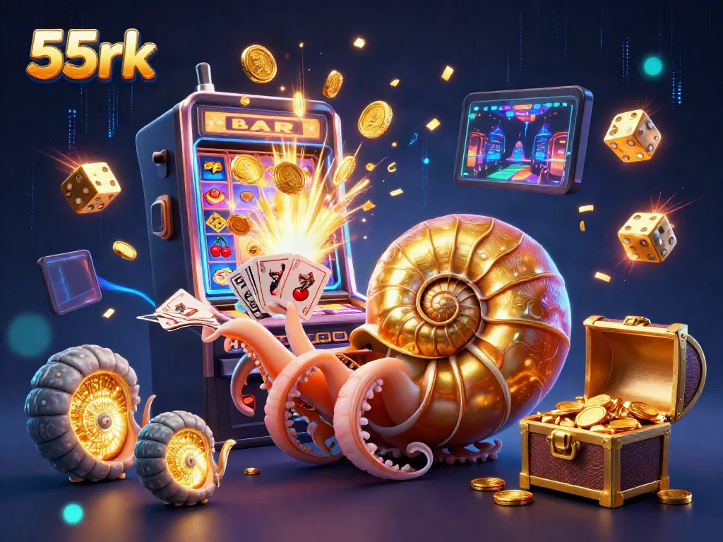 Engage with the thrilling 55rk gaming experience featuring a giant nautilus roulette wheel surrounded by jackpot elements.