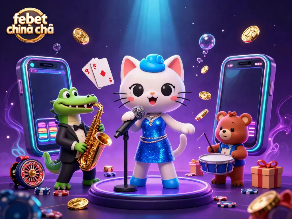Embrace winning moments with febet chính chủ featuring a dynamic casino scene and vibrant characters.