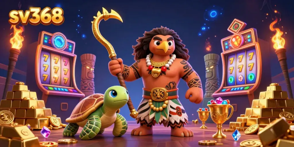 Experience engaging slots and a thrilling atmosphere at sv368 online casino with vibrant characters and gold elements.