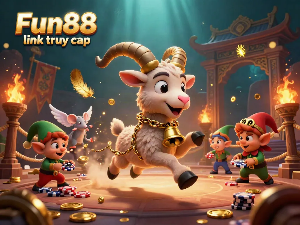 Experience the thrill of the casino with Fun88 link truy cập, featuring lively characters and festive gaming elements.