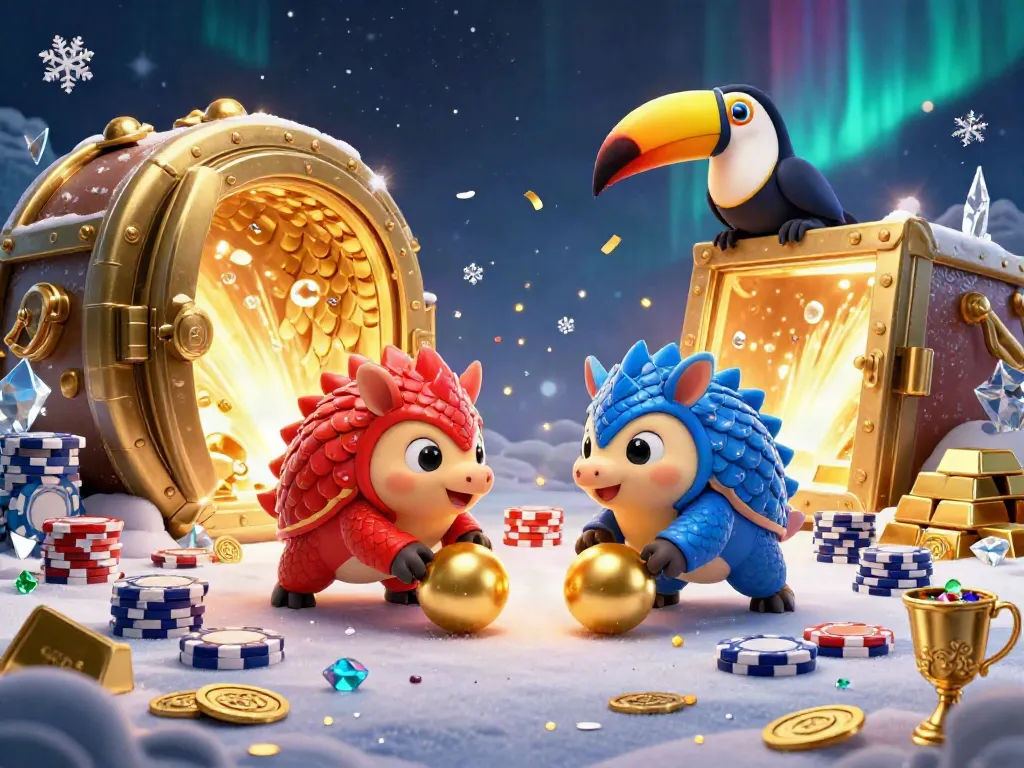 Experience the vibrant energy of Xin88 with playful pangolins enjoying a dynamic casino game scene filled with treasures.