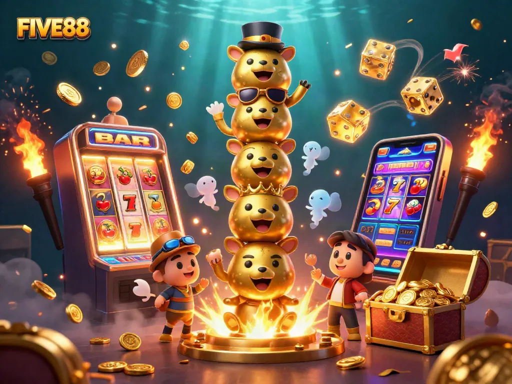 Experience thrilling gameplay at FIVE88 with dynamic slot machines and vibrant casino elements.