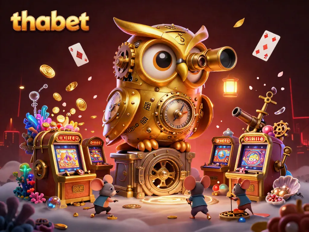 Experience the excitement of thabet with a vibrant, bustling casino scene featuring unique characters and elements.