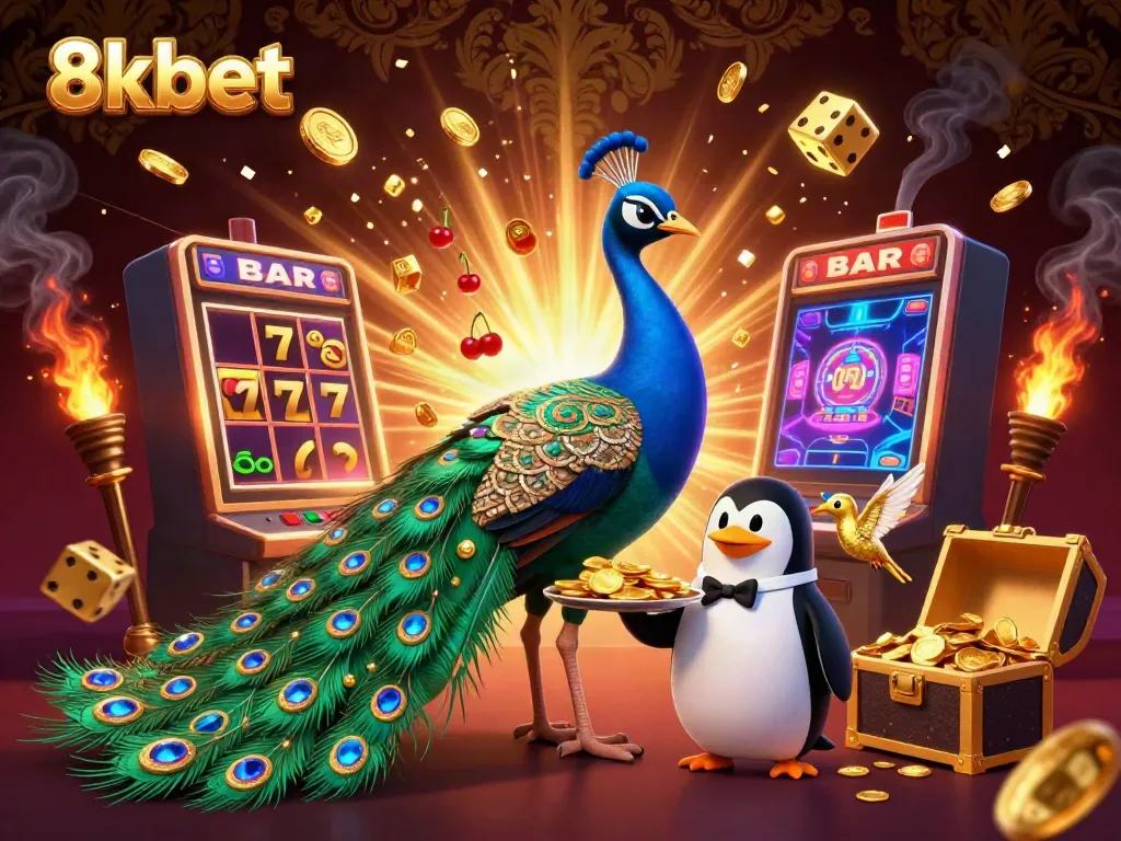 Experience the excitement of 8xbet with a vibrant casino scene featuring dynamic characters and gaming elements.