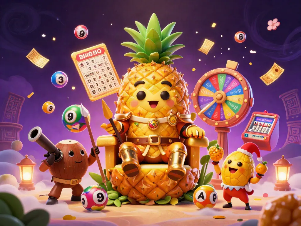 Celebrate at casinos that accept credit cards with the golden pineapple king, jester, and vibrant casino elements.