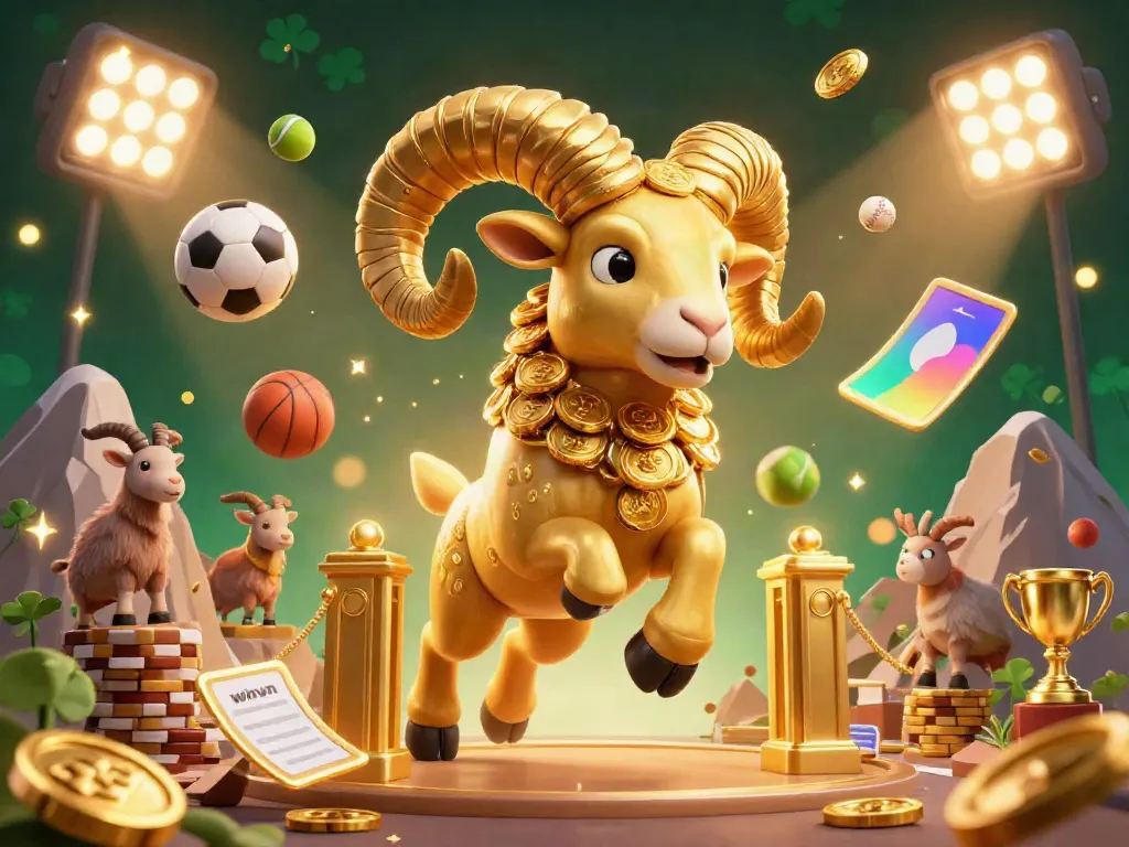 Experience thrilling action in winvn's 3D illustration with dynamic sports balls and a golden ram at its center.