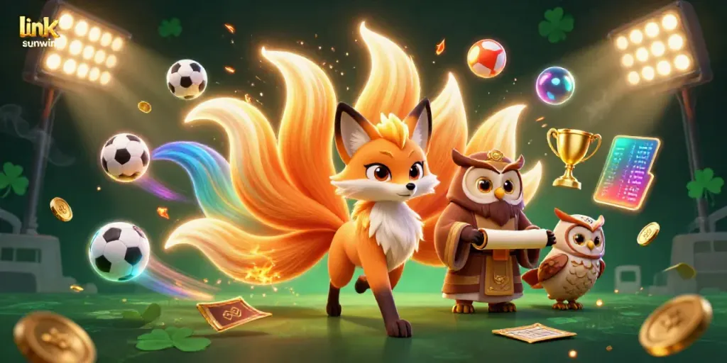 Experience the thrill of gambling with link sunwin as a colorful nine-tailed fox spirit and owl sage illuminate the scene.