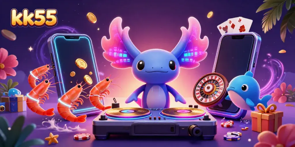 Experience the excitement of the kk55 casino scene with lively characters and vibrant game elements.