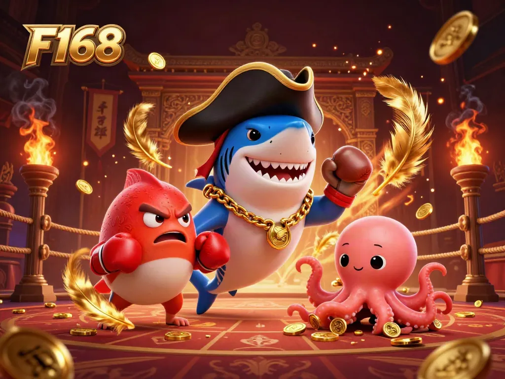 Experience the vibrant F168 casino world with treasures and playful characters.