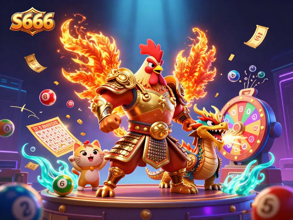 Experience thrilling gameplay with S666 as colorful lottery balls and characters create dynamic excitement.