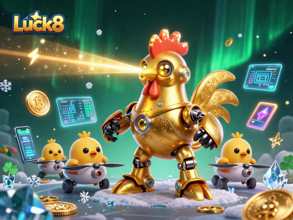 Experience Luck8's dynamic gaming adventure with 3D cartoon characters and crypto elements.