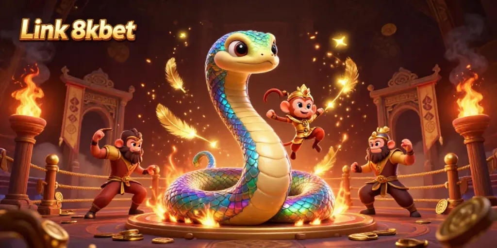 Engage with Link 8kbet through vibrant 3D casino graphics depicting exhilarating gaming elements.