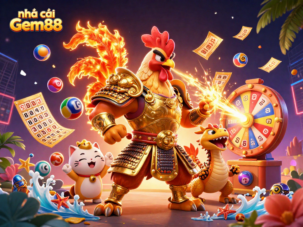 Experience gaming thrills with nhà cái Gem88 featuring vibrant characters and dynamic lottery elements.