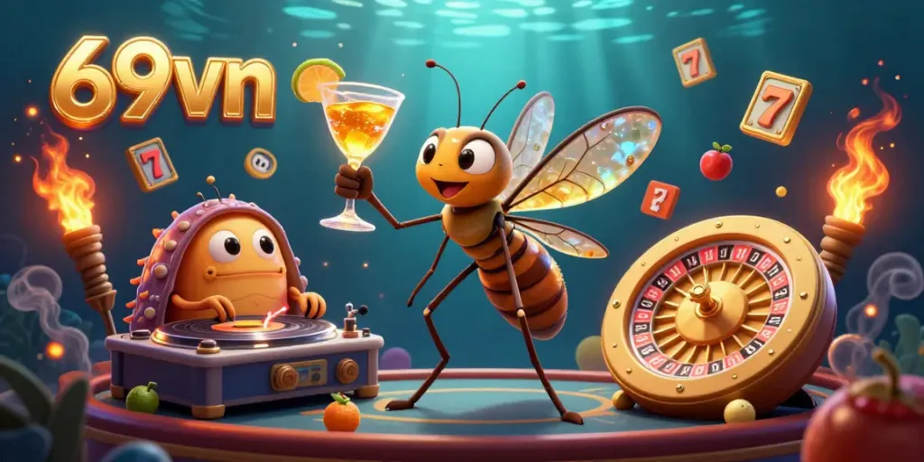Experience thrilling gaming at 69vn with dynamic slots and casino elements in a vivid, engaging scene.