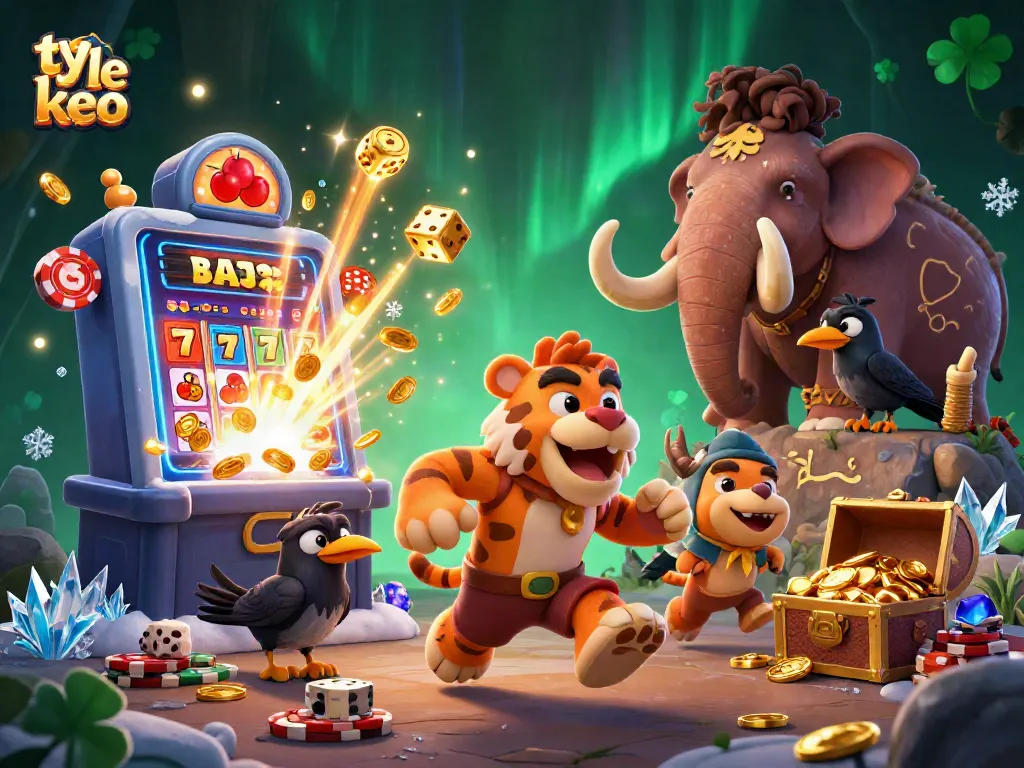 Engage with ty le keo strategies at a vibrant prehistoric casino featuring characters and dynamic elements.