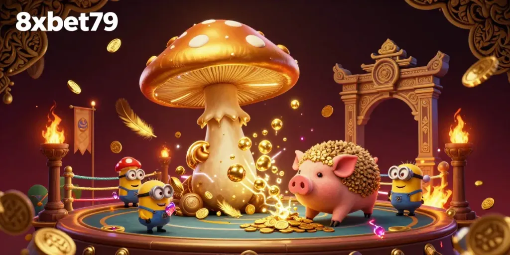 Experience the magic of 8xbet79 with golden treasures and thrilling mushroom wizards in a vibrant casino world.