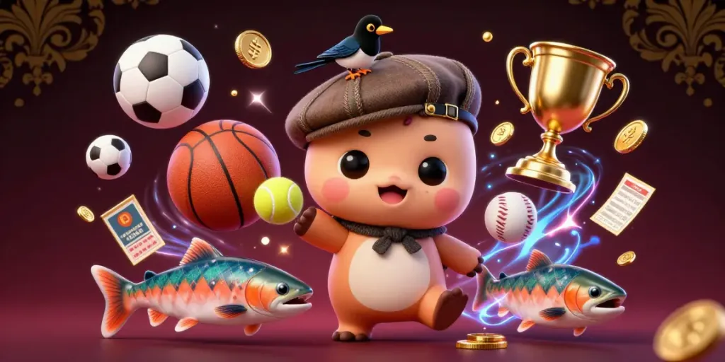 Experience excitement at vipwin with a colorful scene of a playful Loch Ness monster and friends amidst dynamic sports betting elements.