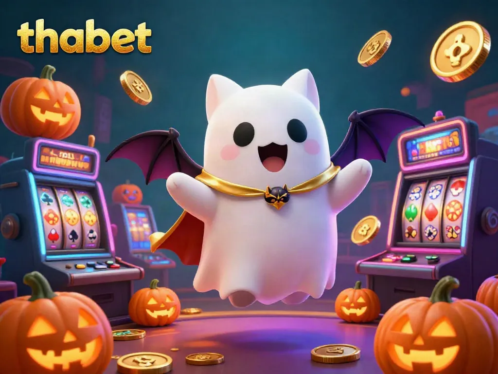 Experience thrilling wins at the thabet casino with a friendly ghost cat and bat companion celebrating jackpots.