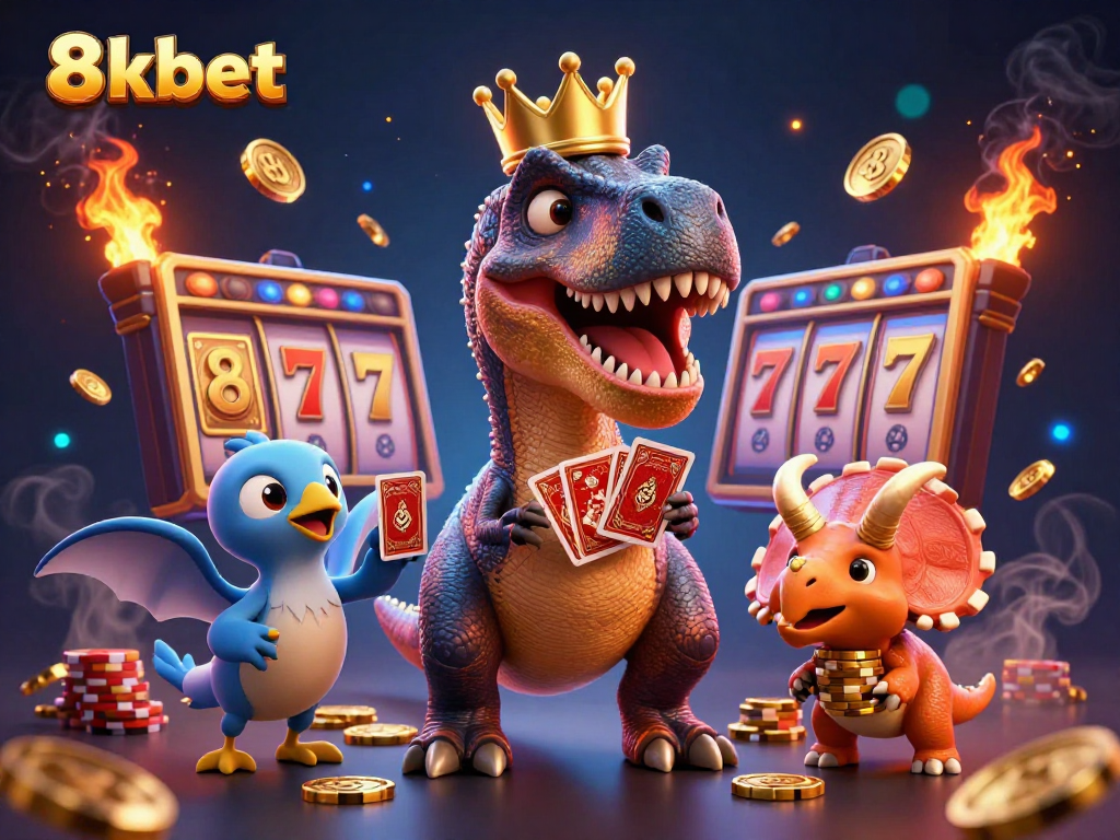 Play slots and win jackpots with 8xbet's vibrant characters, T-Rex and friends joining the fun!
