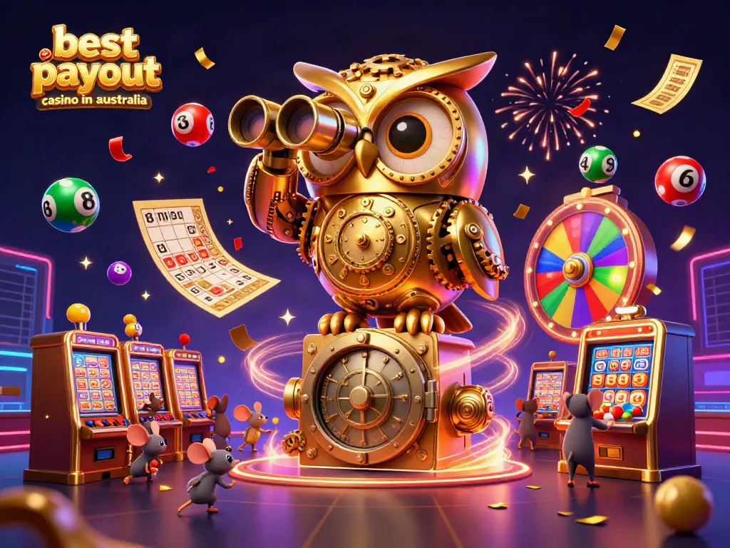 Experience the excitement at the best payout casino in Australia, featuring lively characters and vibrant casino elements.