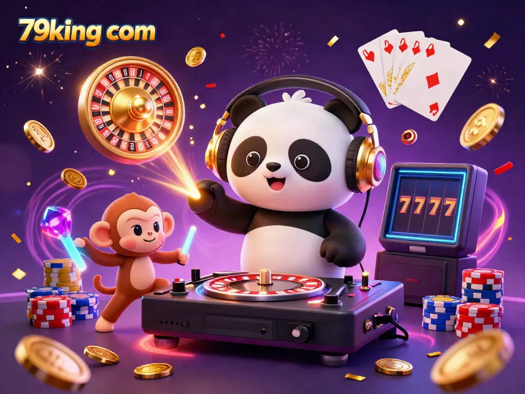 Experience excitement at 79king com with a vibrant 3D celebration in a casino-themed illustration.