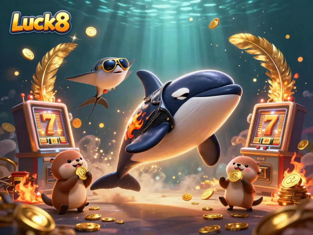 Experience the thrilling action at Luck8 with a lively underwater scene featuring playful characters and casino elements.