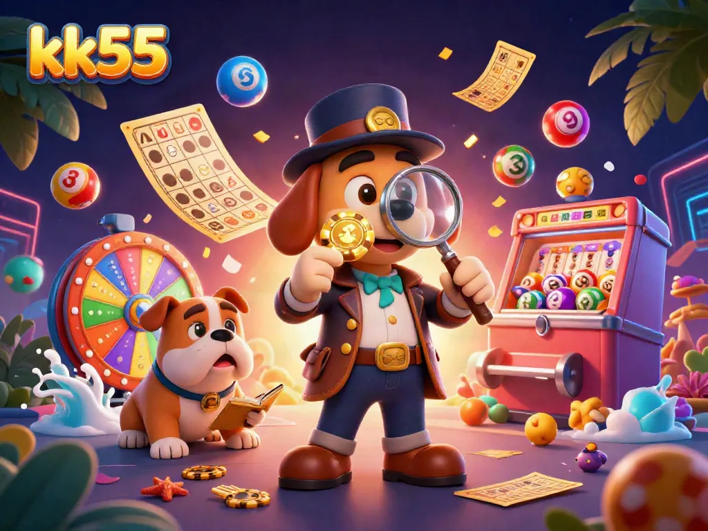 Engage with exciting games at kk55, where a detective discovers golden poker chips and lottery treasures.