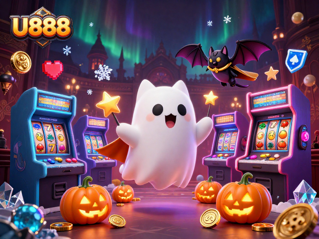 Enjoy thrilling gameplay at U888 featuring a ghost cat, vampire bat, and glowing jack-o-lanterns.