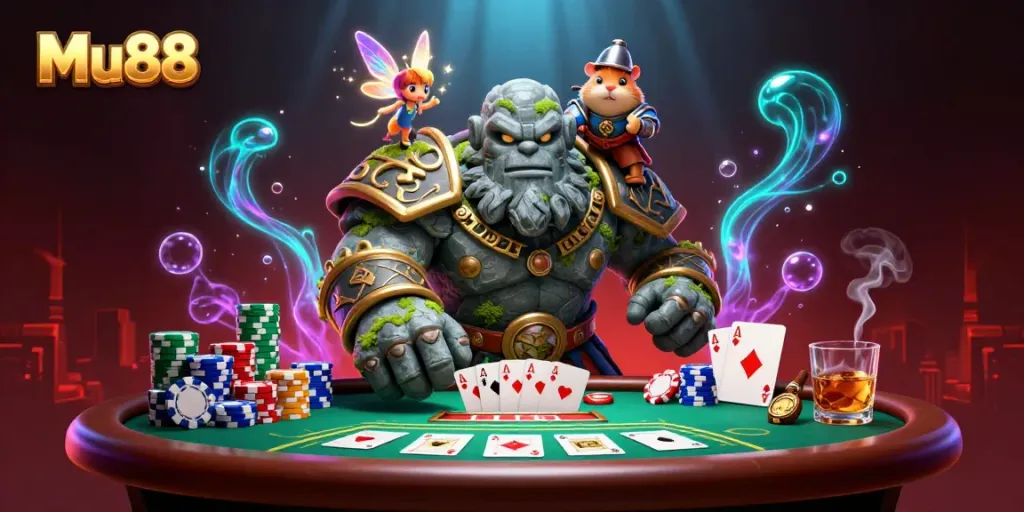 Win big with MU88’s vibrant casino scene featuring magical characters and poker action.